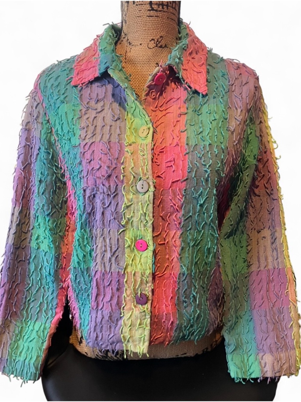 Life Style Pastel Plaid Button-UpBlazer w/ Textured Twists Size M